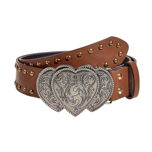 Tgirls Western Belts for Women Vintage Leather Belts Cowgirl Belt with Heart Buckle