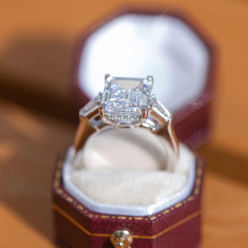 AINUOSHI 3 Carat/ 4 Carat Engagement Anniversary Ring, Emerald/Asscher Cut, 3 Stones Cubic Zirconia CZ, 925 Sterling Silver Band, Christmas Gift, Jewelry Box Packed - Image 3