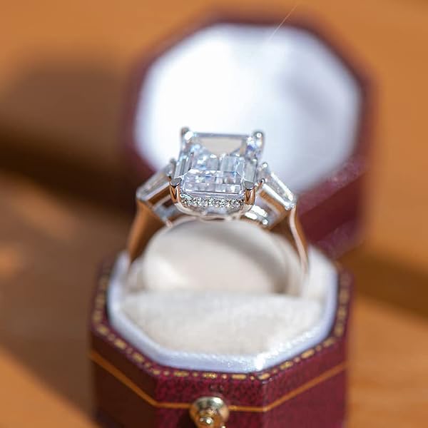 AINUOSHI Engagement Rings for Women 4ct Emerald Cut Cubic Zirconia CZ 925 Sterling Silver Wedding Rings Christmas for Women Anniversary Valentines Day for Her (4.5) by AINUOSHI - Image 3