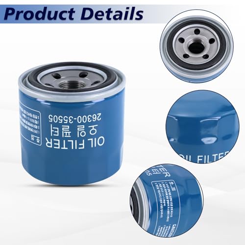 Lqito Engine Oil Filters With Drain Plug Gasket Compatible With Hyundai & Kia Replace#26300-35505(3 PCS)