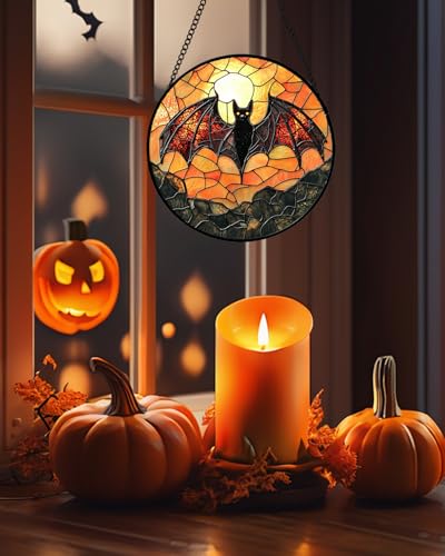 Image of Stained Glass Window Hanging, Black Bat Sun Catcher for Door Home Decor Animal Suncatcher Christmas Mother's Day Birthday Gifts for Women Men Mom and Nana 6.3 in