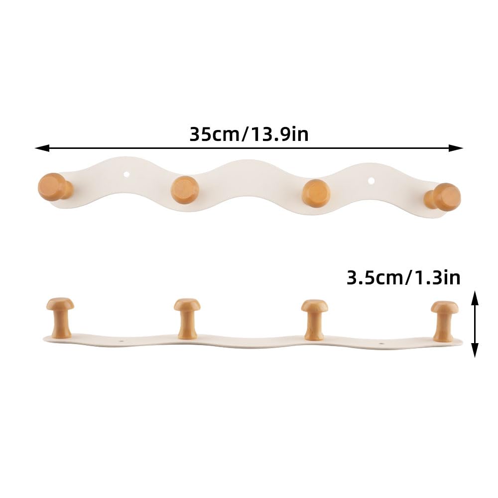 Porte-manteau mural sans perçage - 35,5 cm - Avec crochets en bois - Double option de montage pour garde-robe d'enfant, couloir, chambre d'enfant, salon et salle de bain