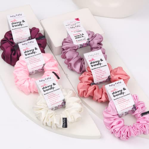 Image of Premium Satin Scrunchies for Women | Hair Bands, Ponytail Holders & Rubber Bands | Fluffy, No-Damage Hair Ties | Girls Hair Accessories | Medium Size | Pack of 6