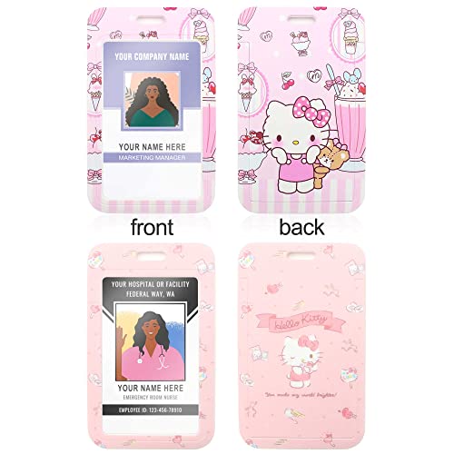 7Pcs Cute Cartoon Lanyard With Id Card Holder For Keys With Hard Card Case And Charm Clip Clasp, Kawaii Japanese Anime Silky Neck Lanyards For Women (Kitty) #TOP3