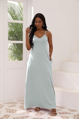 Image of vunahzma Womens Casual Fashion Sleeveless Plus Size Loose Long Sexy Maxi Dress with Pockets