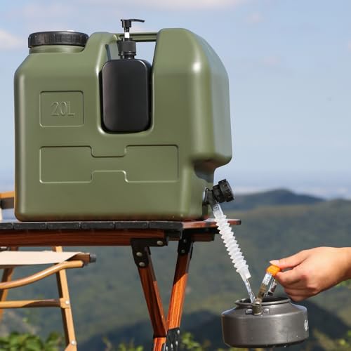 Contenedor de Agua de 20L con Grifo y Frasco de Desinfectante de Manos, Gran Capacidad Plástico, Portátil Sin Fugas para Camping, Vehículo, Coche, Senderismo y Emergencias miniatura 2