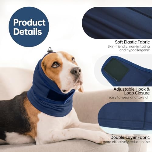 IDOMIK Dog Ear Muffs Noise Protection, Dog Calming Hoodie for Anxiety Relief, Soft Double-Layer No Shake Head Wraps, Quiet Ear Covers for Thunderstorm, Firework, Bath, Grooming & Blow Drying,Blue,M — view 4