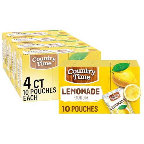 COUNTRY TIME Lemonade Ready to Drink Flavored Drink Pouches, 40 ct Pack, 4 Boxes of 10 Drink Pouches