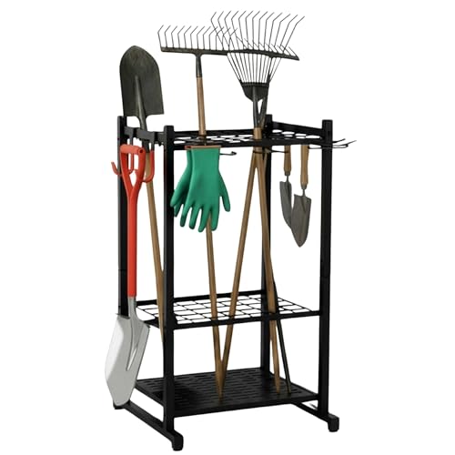 Garden Lawncare Guy Metal Garden Tool Rack Storage Organiser for 50 Tools Alloy Steel with Shelving (Rack+Hooks)