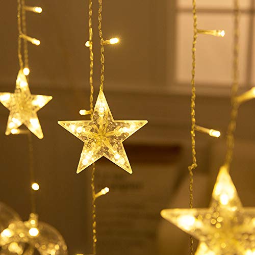 Twinkle Star 138 Led Star Moon Curtain String Lights, 8 Modes Decorations For Ramadan, Christmas, Wedding, Party, Home, Patio Lawn, Warm White (Adapter Powered) #TOP3