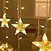 Twinkle Star 138 LED Star Moon Curtain String Lights, 8 Modes Decorations for Ramadan, Christmas, Wedding, Party, Home, Patio Lawn, Warm White (Adapter Powered)