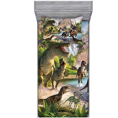 Niuone Dinosaurs Bed Sheets Twin For Boys,3D Realistic Dinosaur Green Fitted Sheets Set Ancient Jungle Dinosaur Bed Sheet Kids Soft Microfiber Bedding Sheets Set,Twin Size(2Pc) #TOP1