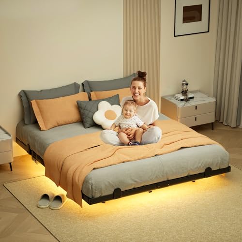 LUKIROYAL King Floating Bed Frame with LED Lights & Charging