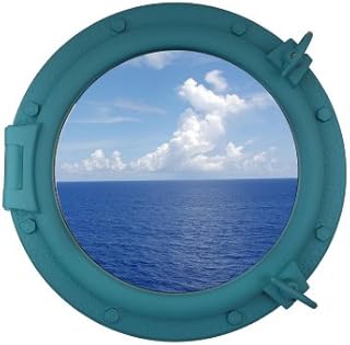 Nagina International Premium Vintage Aluminium Blue Porthole Ship's Replica Functional Frame | Wall & Home Decor Hanging Ideas | Bathroom Decorative Accessories (20 Inches - Reflective Mirror)
