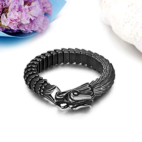 JewelryWe Bransoleta z retro stylowym odlewem smoka ze stali nierdzewnej dla motocyklistów, męska