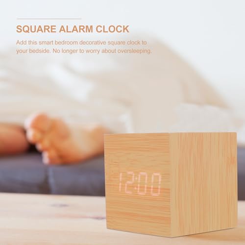 Reloj despertador digital LED madera con termómetro y cable USB para dormitorio 8