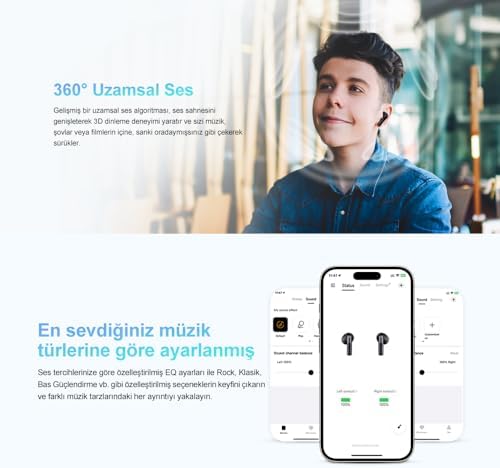 QCY AilyBuds E10 Bluetooth Kulaklık - HiRes - LDAC - Çift Cihaz - Oyun Modu 4 Mics ENC Kulakiçi Kulaklık Beyaz - Görsel 5