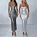 BAIMORE Women's Sexy Shiny Long Evening Dress Spaghetti Strap Metallic Ruched Bodycon Maxi Dress