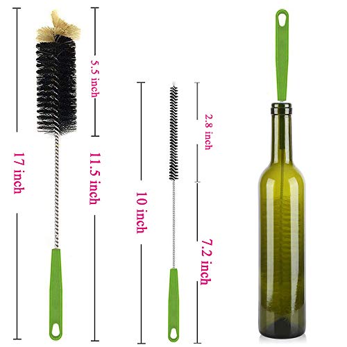 Image of Long Bottle Brush, 17 in Bendable Cleaner Brushes for Cleaning Neck Beer Bottles, Wine, Baby Bottles, Water Bottles, Tumblers, Flask, Bird Feeder, Vase and Brewing Pipes Brush+Bottle Brush /2Pack