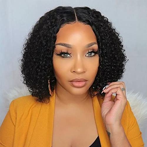 HANNE Short Curly Lace Front Wigs Middle Part Swiss Lace Coily Frontal Lace Synthetic Hair Wigs for Black Women Heat Resistant Short Hair Full Wig (1#)