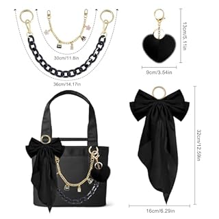 Xandova 4PCS Tote Bag Decor Kit, Bow Decorative Chain Charms, Pom Pom Accessories, Compatible with 20/35/50 Bogg Beach Tote Bags Accessories for Girls Women (Black)