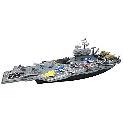 Toy Essentials 27 Inch Aircraft Carrier with Fighter Jets Vehicles and Mini Soldiers and Bonus 9 Fighter Jets Cover