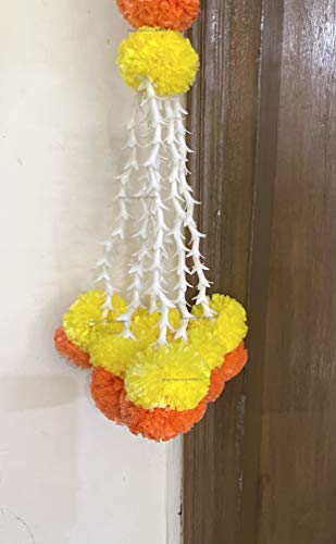 Sphinx Artificial Marigold Fluffy Flowers And Tuberose Door Hangings (Yellow And Dark Orange) #TOP3