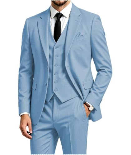 Image of 3 Pieces Business Mens Suit Notch Lapel Blazer Formal Wedding Groom Pants Tux Vest Tuxedos