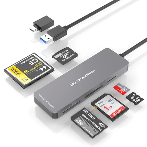 Multi Memory Card Reader, 6 in 1 USB C USB 3.0 to SD TF XD CF MS M2 Card Reader Adapter, Supports SD SDXC SDHC CF CFI TF Micro SD Micro SDXC Micro SDHC MS MMC UHS-I Cards,for Windows/Mac/Linux/Android