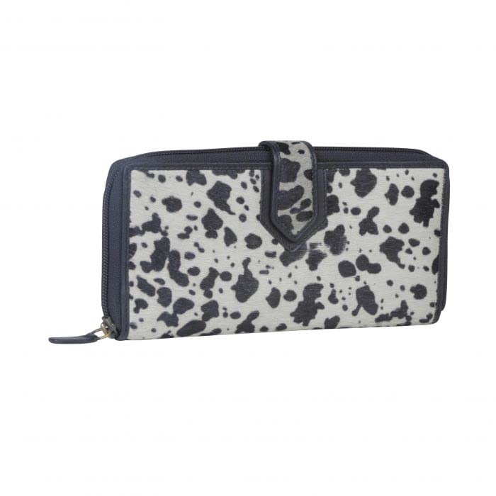 Myra Bag White Black RFID Leather Wallet - Zip Around Fuzzy Hair On Clutch for Women2