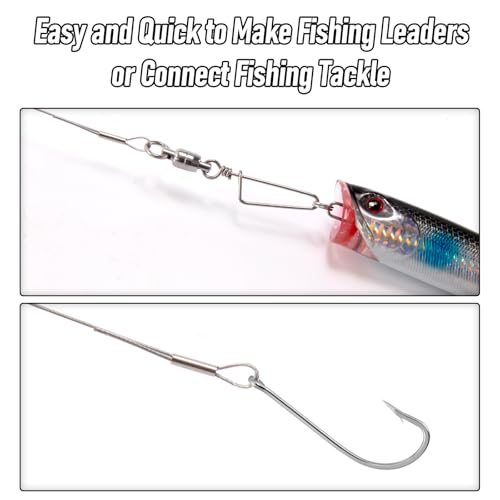 Alwonder 32.8ft Fishing Wire Fishing Leader Line with 20pcs Crimps Sleeves, Nylon Coated 1x7 Stainless Steel Leader Wire Freshwater Saltwater for Pike, Billfish, Bluefish, Muskie, Wahoo 90LB