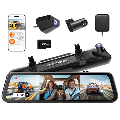 WOLFBOX G900 Tripro Cabin Version 3 Channel 4K Rear View Mirror Camera, STARVIS 2 IMX678 Night Vision,4K+1080P+2.5K Front Inside and Rear Mirror Dash Cam,5.8GHz WiFi,Voice Control,Includes 2