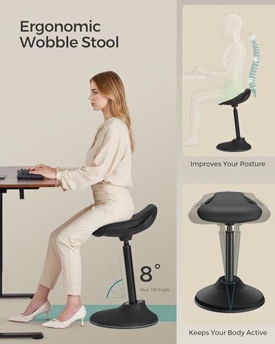 Image of SONGMICS Ergonomic Wobble Stool, Height Adjustable Standing Desk Stool 23.6-33.3 Inches, Swivel Balance Chair with Non-Slip Base, Standing Chair, for Active Sitting, Office, Home, Ink Black UOSC12BK