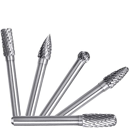 Milling Cutter Carbide Burr Set Shank Diameter Double Cut Tungsten Carbide Burs Rotary File Carving Grinding Bit for Die Grinder Rotary Drill Tool (5pcs 1/3)