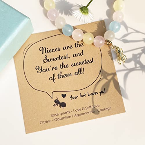 Soliciel Your Ant Loves You Crystal Bracelet, Birthday Gifts For Niece Fun Bracelet Cute Rose Quartz Aquamarine Citrine 14K Gold Plated For Girls Women #TOP1