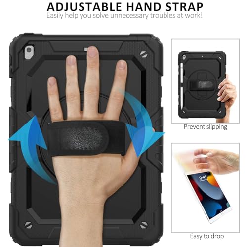 iPad 9th/8th/7th Generation Case, iPad 10.2 Case 2021/2020/2019, [Kid Proof] ambison Full Body Protective Case with 9H Tempered Glass Screen Protector, 360° Rotatable Kickstand & Hand Strap (Black) - Thumbnail 5