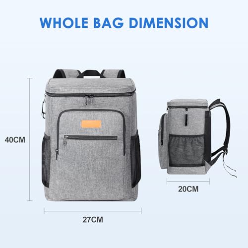 Kühlrucksack 30 Dosen Kühltasche 24L 14h Kühlung Isolierter Picknickrucksack Wasserdicht Kühlbox Thermo Rucksack Cooler Bag Groß Lunchtasche für Wandern Camping Strand Picknick Grillen Reisen Arbeit