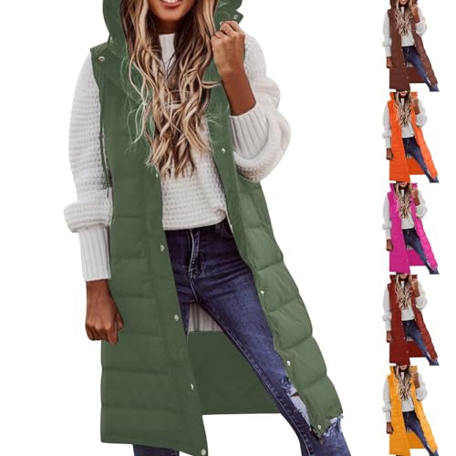 Chanpning Weste Damen Lang Winter Plus Size Long-Steppweste Lässige Pufferjacke Oversize Steppweste Übergangsweste Winterjacke Daunen Große Größen Daunenjacke Übergangsjacke Übergangsweste