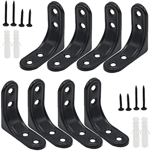 Joyangy 8pcs 2 Inch Heavy Duty L Brackets - 90 Degree Wall Mount Right Angle Corner Braces for Shelves, Wood, Cabinets - Black Powder Coated Steel Shelf Supports with Mounting Screws Included Cover