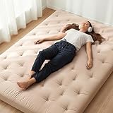 ZonLi Japanese Floor Futon Mattress Full Size 75'x 54', 100% Cotton Cover 2.5'' Thicken Tatami Mattress, Foldable Sleeping Pad, Portable Dormitory Tatami Mat(Khaki)