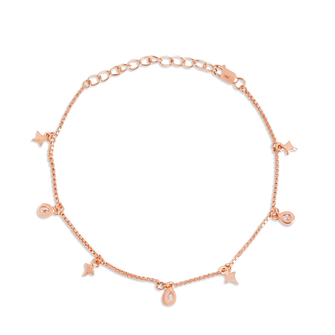 ZAVYA 925 Sterling Silver Cubic Zirconia Tear Drop Rose Gold Plating Charm Bracelet | | Gift for Women and Girls | With Certificate of Authenticity and 925 Hallmark (B0D37JDQL6) Amazon Price History, Amazon Price Tracker
