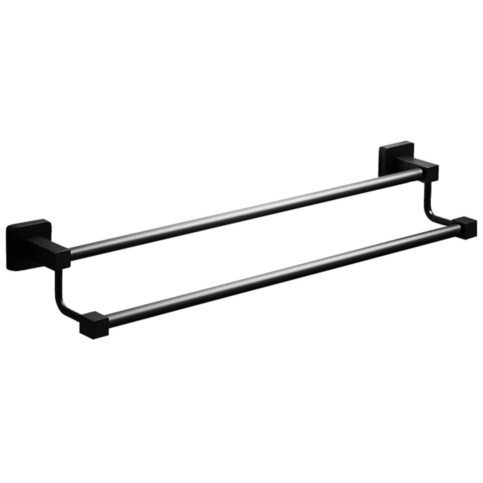 Portasciugamani Moderno Da Parete A Doppia Barra, Acciaio Inox Spazzolato Nero Opaco, Con Ripiano - 4
