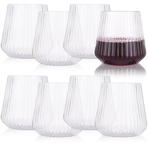 JMIATRY 8 Pcs Plastic Stemless Wine Glasses, 400ml Plastic Wine Glasses Reusable, Clear Shatterproof Wines Glass for Wedding, Party, Picnics, Camping and Pools