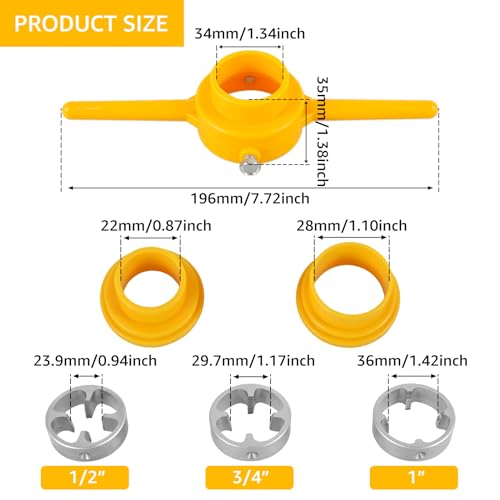12Pcs PVC Thread Maker Tool Kit, Pipe Threader Plumbing Manual Hand Tool with 1/2NPT 3/4 Inch 1 Inch Die, Wear Resistant Pipe Round Die Set, NPT Circular Die Set for PVC Plastic Pipe