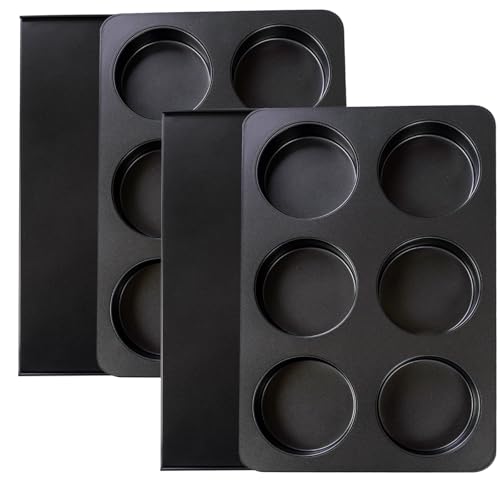 Elesinsoz 2 Pcs Muffin Top Pan with Lid 3.6 Inch Non-Stick 6 Cup Straight Muffin Pan Cupcake Pan Hamburger Bun Pan for Baking Egg Sandwich Frittata Cinnamon Roll