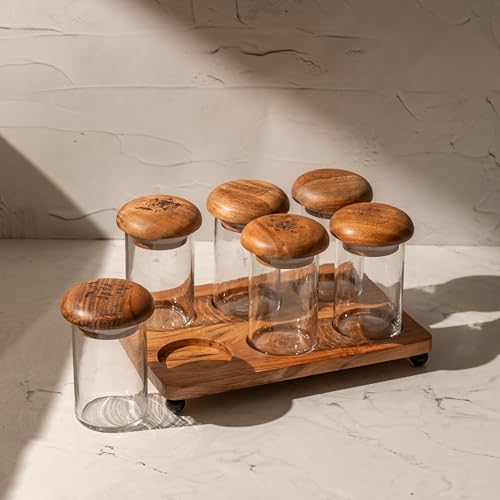 Image of Zest Storage Jar Set, Set of 6 | Glass & Acacia Wood