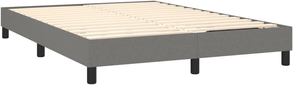 Full Bed Frame Dark Grey Polyester Fabric with Engineered Wood Platform, Sturdy Slatted Foundation, Easy-Assembly Design for Bedroom, Nonslip Heavy-Duty Support, Modern Minimalist Furniture