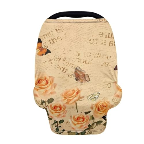 Image of Rose Butterfly Multi-Purpose Baby Car Seat Cover Dust Cover Washable Nursing Breastfeeding Covers Soft Infant Stroller Cover Sun-Proof Breastfeeding Scarf