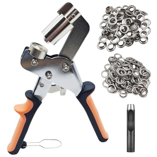 10mm Eyelet Punch Kit with 300pcs Eyelets & Eyelet Pliers, Grommet Hole Punch Plier for PVC Banners, Tarpaulins, Leather, Home Decoration(Orange)