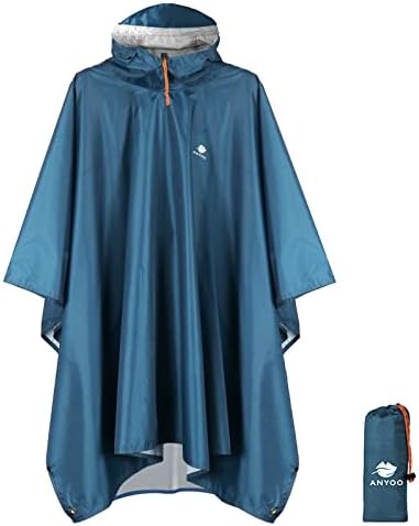Anyoo Waterproof Rain Poncho Lightweight Reusable Hiking Rain Coat Jacket with Hood for Outdoor Activities,One Size